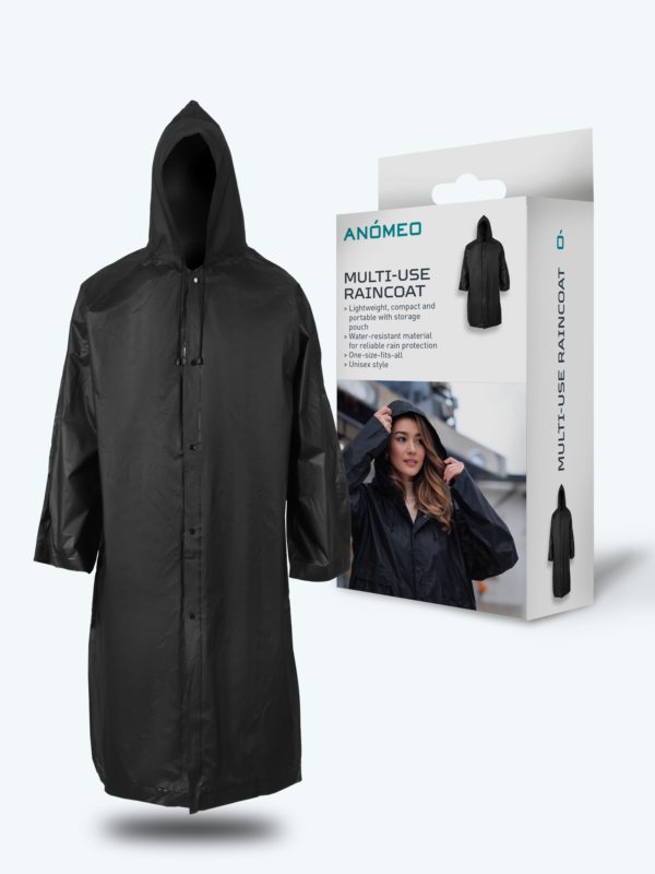 Long Waterproof Raincoat with Hood with Carry Pouch