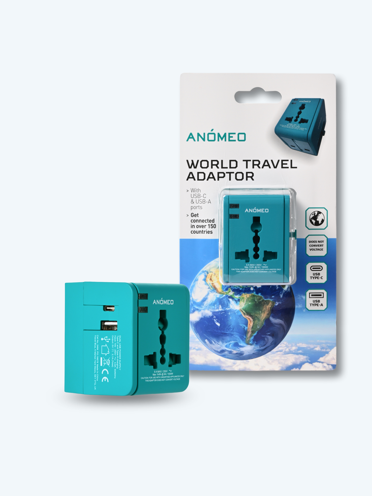 World Travel Adaptor with USB-C & USB-A Ports